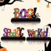 oly-64452a001b0a7ca6b9afb23a88eb95f2 Wholesale 3 Halloween-themed wooden figurines with colorful speckled letters and bases; Halloween desktop wooden figurines.