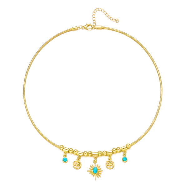 oly-6445487db4c67d2eebe4f09314a24a6d Wholesale European and American Cross-border Turquoise Pendant Necklace Women's Retro Sunflower Clavicle Chain Turquoise Bracelet Fashion All-match Accessories
