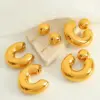 Wholesale Ion Plating (IP) Real Gold Plated 18K Gold C Shape Round 304 Stainless Steel Casual Retro IG Style Waterproof Non Tarnish Ear Studs