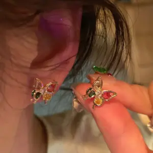 24#E6014 Gold Color Zircon Butterfly Earrings / 925 Silver