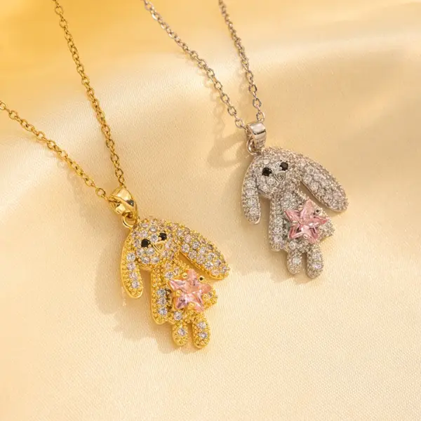 Wholesale PVD Coated Real Gold Plated 18K Gold Rabbit Stainless Steel Cute Waterproof Non Tarnish Titanium Steel Pendant Necklace