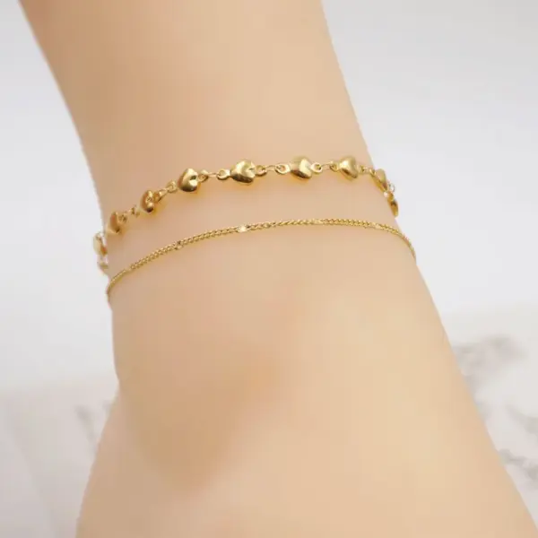 Wholesale Ferroalloy Heart Shape Vacuum Plating Real Gold Plated IG Style Casual Simple Style Waterproof Non Tarnish Handmade Gold Anklet