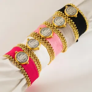 Wholesale Jewelry Ethnic Style Saint Benedict Color Block Copper Braid Wristband