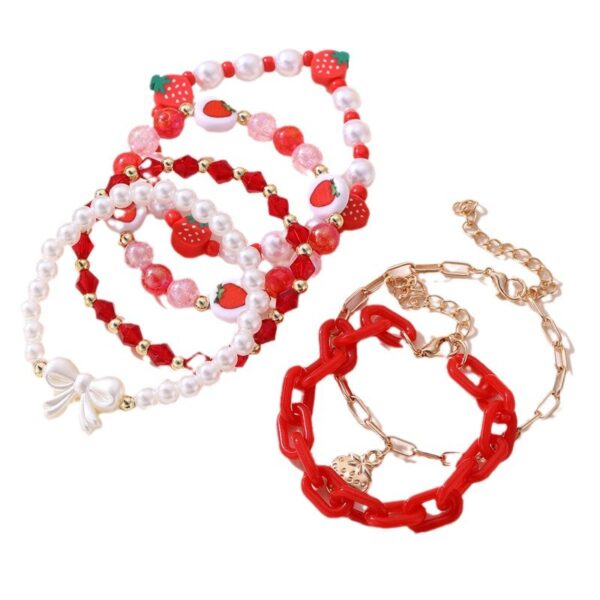 Wholesale Red polymer clay strawberry pearl girl's bracelet