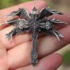 oly-6461183f9dd434750cc6e7130556c372 Wholesale Vintage Dark Angel Wings Cross Necklace for Men and Women Trendy Personality Wing Pendant Sweater Chain