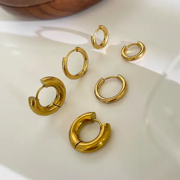 304 Stainless Steel Geometric PVD Coated Rhinestones Real Gold Plated 18K Gold Simple Style Commute IG Style Waterproof Non Tarnish Surgical Steel Earrings