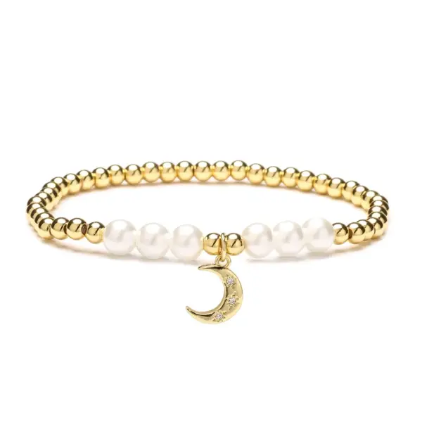 Wholesale 1 Piece Artistic Star Moon Eye Copper Pearl Inlay Zircon Bracelets