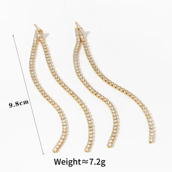 Wholesale 304 Stainless Steel Simple Zircon Pendant Tassel Long Earrings For Women 16K Real Gold Plated Platinum Plated Vacuum Electroplating (Fired) Waterproof Non-Fading Earrings