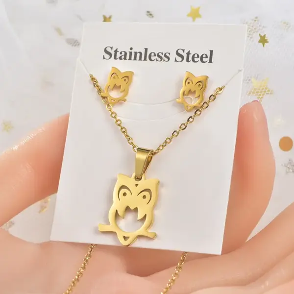 Wholesale Simple Style Heart Shape Owl Butterfly Titanium Steel Women's Earrings Necklace 1 Set