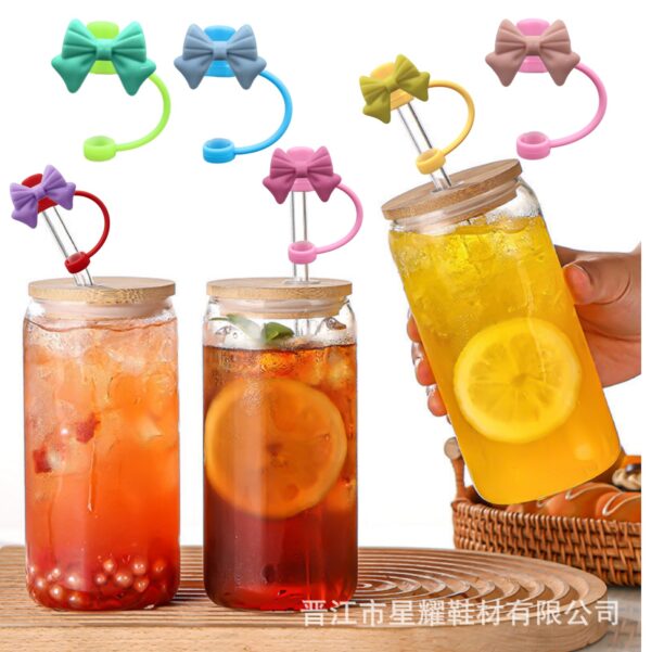 Wholesale Colorful Bow-Shaped Straw Cap Children's Water Cup Straw Plug Dust-Proof and Spill-Proof Straw Cover Cross-Border Ready Stock