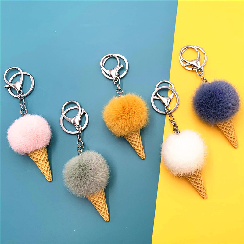 Wholesale Cartoon Ft Keychain Student Cute Bag Pendant Ice Cream Cone Plush Car Keychain Creative Gift