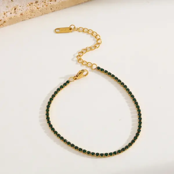 Wholesale Stainless Steel 18K Gold Plated Zirconia Stone Simple Fashion Bracelet Elegant Luxury Women's Style Multi-Color Gold Chain