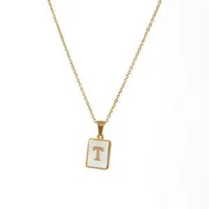 Fritillary Letter Square Pendant Necklace-Gold-Letter T