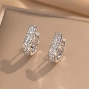 247 Double Row Diamond Hoop Earrings / Steel Color
