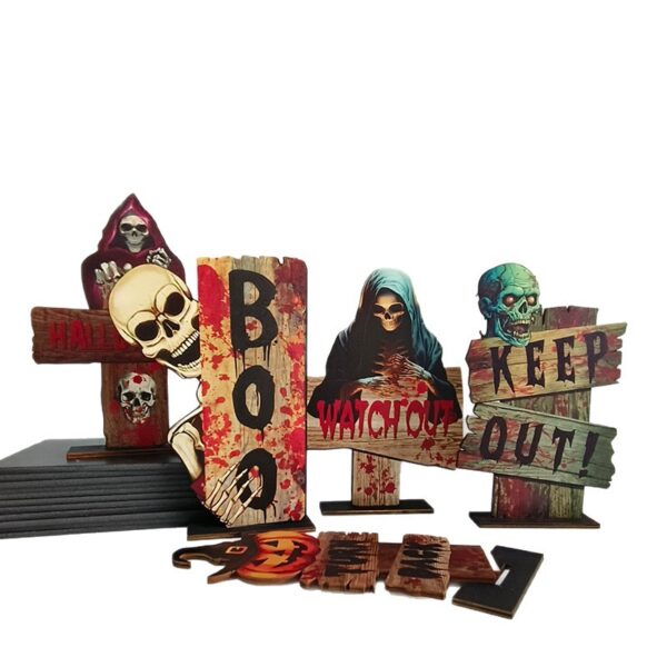 Wholesale Retro Halloween Decorative Ornaments Ghost Festival Cross Ghost Desktop Ornaments Creative Wooden Holiday Decoration
