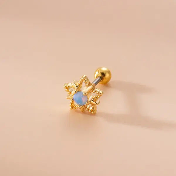 1 Piece 316L Stainless Steel Copper Zircon Ear Cartilage Rings & Studs Star Flower Waterproof Non Tarnish Surgical Steel Women'S