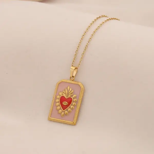 Ion Plating (IP) 18K Gold Real Plated Heart Shape Fish 304 Stainless Steel Vintage Style Waterproof Non Tarnish Pendant Necklace