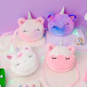 Wholesale Children's crossbody bag cartoon unicorn plush shoulder bag
