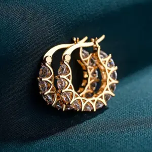 Wholesale Fashion Full Inlaid Zircon Copper Lace Earrings U-shaped Earrings