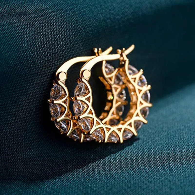 Wholesale Fashion Full Inlaid Zircon Copper Lace Earrings U-shaped Earrings