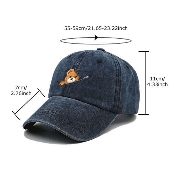 Wholesale Cross-Border Personalized Zipper Bear Print Baseball Cap Cotton Retro Washed Sun Hat Men and Women Outdoor Sports Fishing Hat
