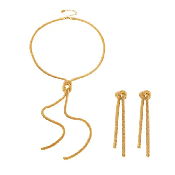 Wholesale Ion Plating (IP) 18K Gold Plated Knot 304 Stainless Steel Elegant Streetwear Waterproof Non Tarnish Earrings Necklace