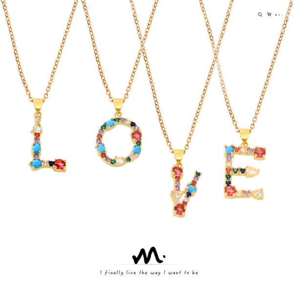 Wholesale Europe and the United States cross-border copper micro inlay color zircon 26 English letters personality individual pendant niche hip hop clavicle chain