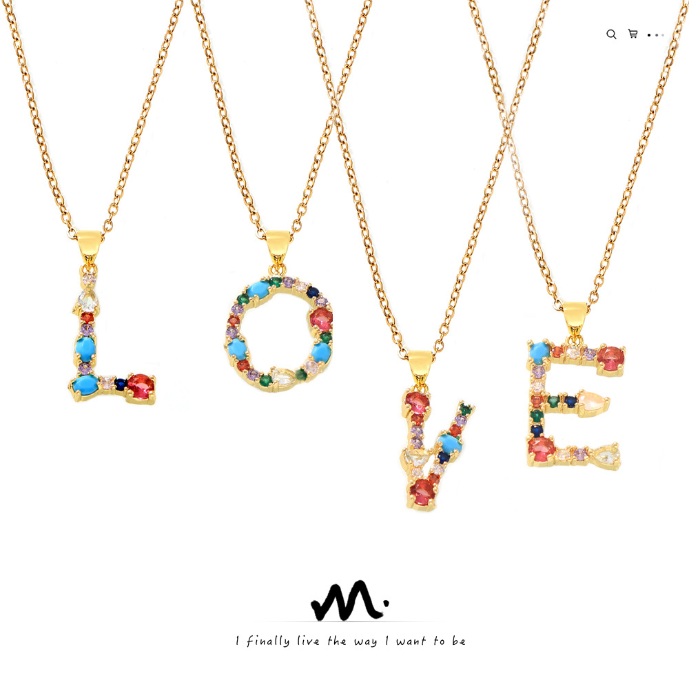 Wholesale Europe and the United States cross-border copper micro inlay color zircon 26 English letters personality individual pendant niche hip hop cl