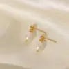 Wholesale Elegant Geometric Gold Plated Stainless Steel Pearl PVD Coated Drop Earrings