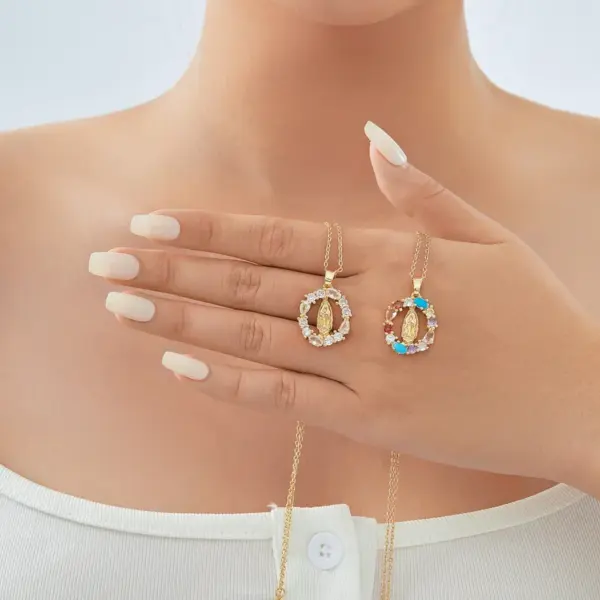 Wholesale PVD Coated K Gold Plated Virgin Mary Oval Heart Shape 304 Stainless Steel Copper Vintage Style Waterproof Non Tarnish Pendant Necklace