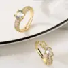 Ins Style Basic Oval Heart Shape Copper 18k Gold Plated Zircon Rings In Bulk