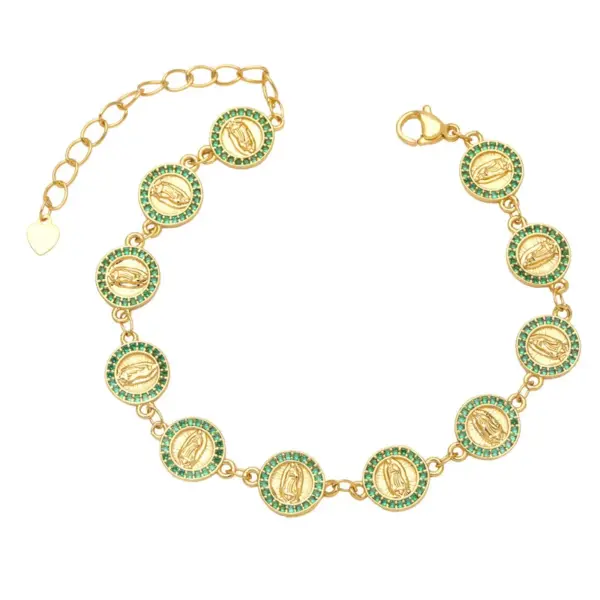 Wholesale Fashion Virgin Mary Copper Bracelets Splicing Gold Plated Zircon Copper Bracelets