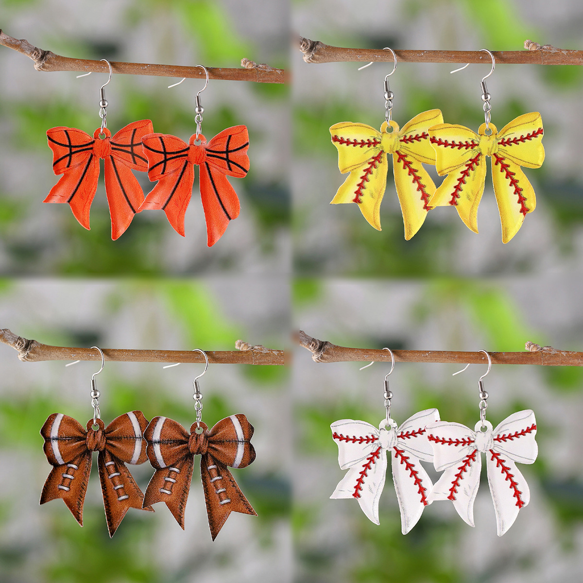 Wholesale Cross-border Hot Srts Bow Pendant Earrings Ball Games Earrings Srts Fans Acrylic Earrings