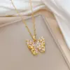 Wholesale Golden Plated 304 Stainless Steel Electroplating Zircon Butterfly Elegant Pendant Necklace For Women'S