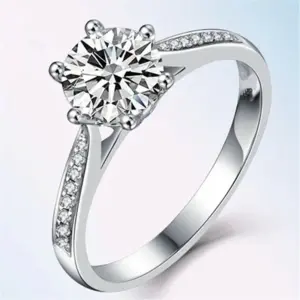 Jjz287 Six-Claw Fully-Inlaid 1 Karat Classic Ring / Adjustable Opening