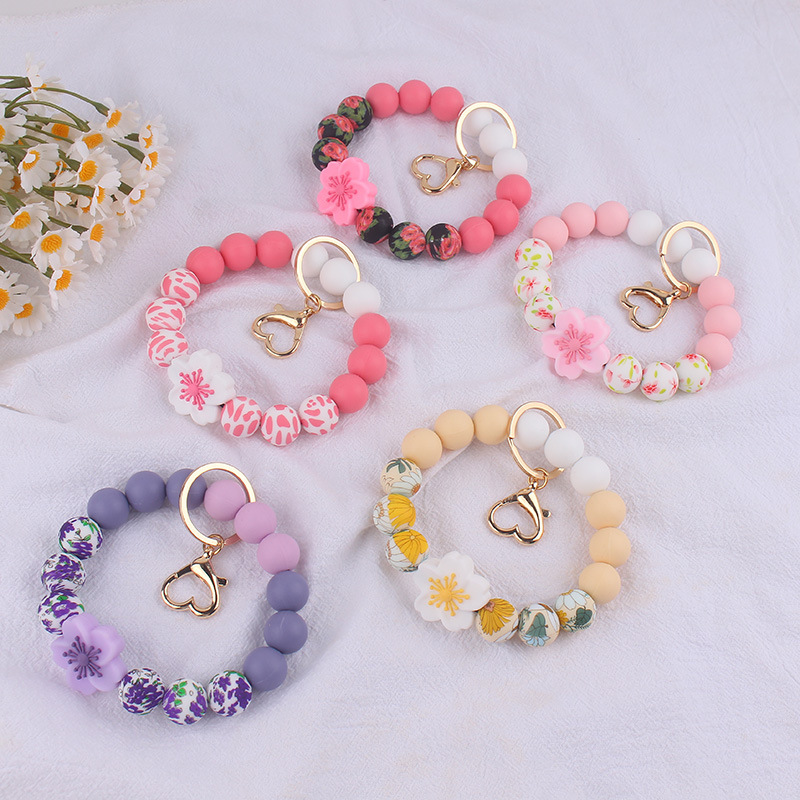 Wholesale Silicone Begonia European and American Cross-Border Jewelry Silicone Keychain Flower Bracelet Bracelet