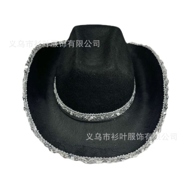 Wholesale Carnival White Silver Edge Sequins Denim Hat Sequins White Beaded Sequins Western Denim Hat Dick Cowboy