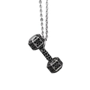 Wholesale Hip-hop diamond-filled dumbbell titanium steel necklace clavicle chain