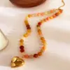Wholesale 304 Stainless Steel Geometric PVD Coated Imitation Pearl Natural Stone Rhinestones Real Gold Plated IG Style Elegant Retro Waterproof Non Tarnish Surgical Steel Cross Chain Handmade String Beads Chain Lobster Trigger Clasp Closure Green Gold Multi Charms Necklace