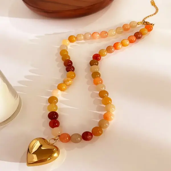 Wholesale 304 Stainless Steel Geometric PVD Coated Imitation Pearl Natural Stone Rhinestones Real Gold Plated IG Style Elegant Retro Waterproof Non Tarnish Surgical Steel Cross Chain Handmade String Beads Chain Lobster Trigger Clasp Closure Green Gold Multi Charms Necklace