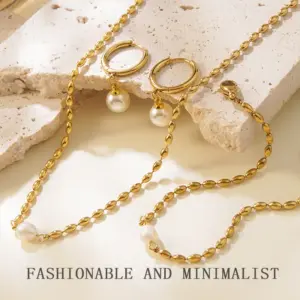 304 Stainless Steel Plastic Geometric Ion Plating (IP) 18K Gold Plated Streetwear Waterproof Non Tarnish Beaded Chain Multicolor-Golden Yellow Jewelry Set