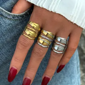 Wholesale PVD Coated Real Gold Plated 18K Gold Geometric 304 Stainless Steel Casual Simple Style Waterproof Non Tarnish Open Rings