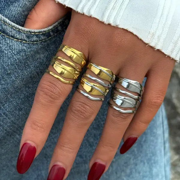 Wholesale PVD Coated Real Gold Plated 18K Gold Geometric 304 Stainless Steel Casual Simple Style Waterproof Non Tarnish Open Rings