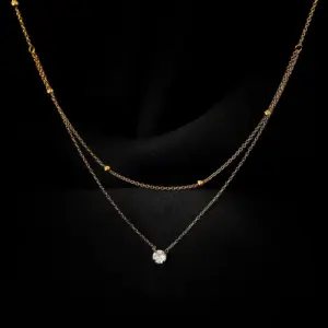 X073-Half Double Layer Single Diamond-Necklace- Gold