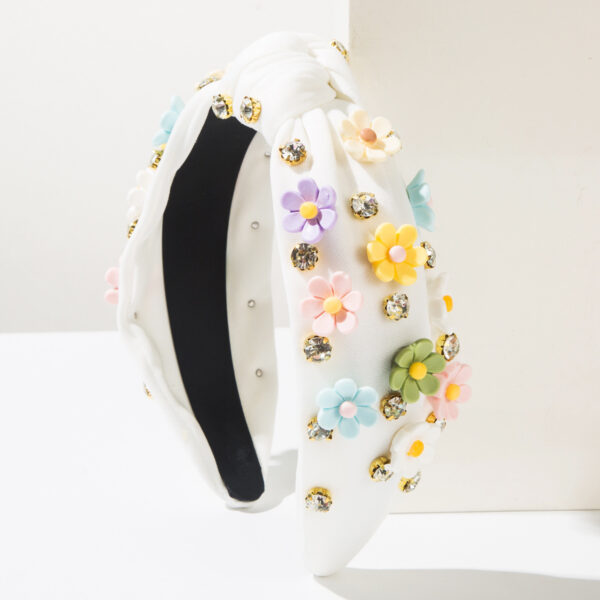 Wholesale Cross-Border New Fashion Sweet and Cute Little Fresh Headband Candy Color Diamond Flower Accessories Wide-Brimmed Headband Hair Accessories