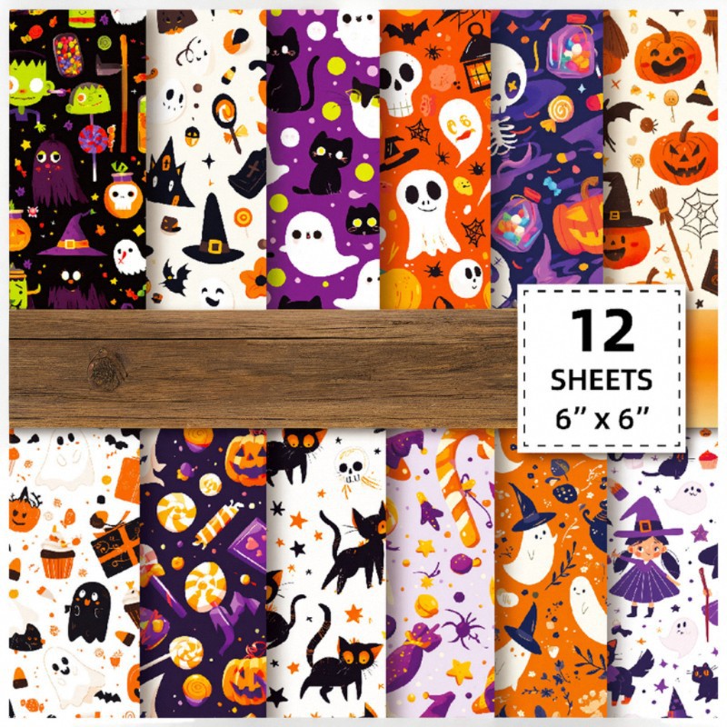 Wholesale 12 sheets of material paper pumpkin ghost bat hand aount collage base paper Amazon material paper