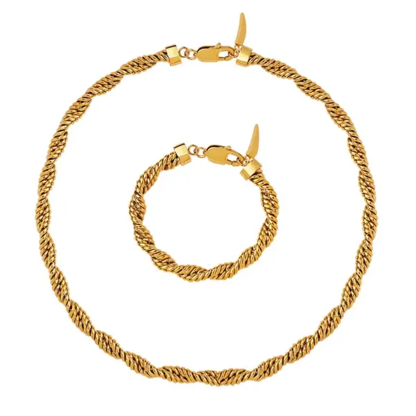 Wholesale PVD Coated Real Gold Plated Twist Titanium Steel Simple Style Waterproof Non Tarnish Bracelets Necklace