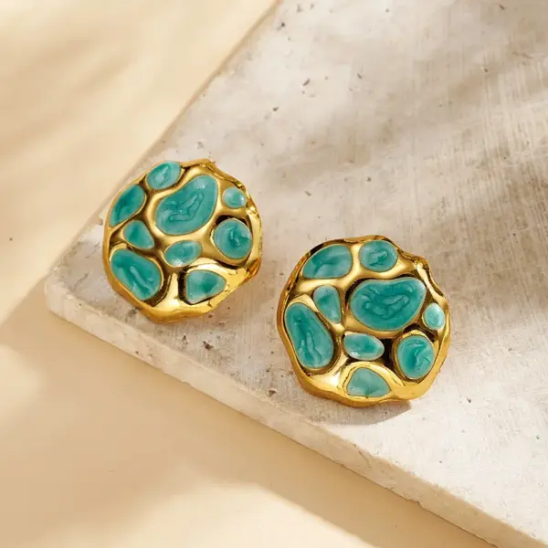 Wholesale INS Style Basic Model (Simple Style) Sweet Irregular Oil Drop 304 Stainless Steel No Inlay Material Water Plating Imitation Gold Women's Earrings Studs
