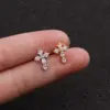 Copper Zircon Ear Cartilage Rings & Studs Cross Waterproof Non Tarnish Surgical Steel Women'S