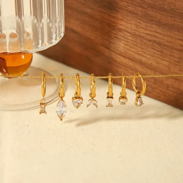 PVD Coated Real Gold Plated Water Droplets Heart Shape Rectangle 304 Stainless Steel Vintage Style Waterproof Non Tarnish Drop Earrings